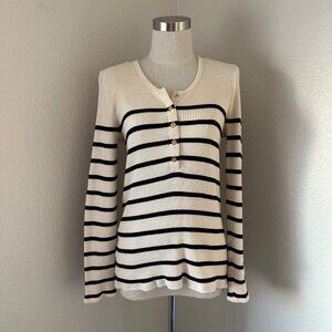 J. Crew Henley Waffle Thermal Front Buttons Long Sleeve Coastal Striped Cotton S